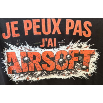 T-SHIRT NOIR "JE PEUX PAS J'AI AIRSOFT" (ROUGE)