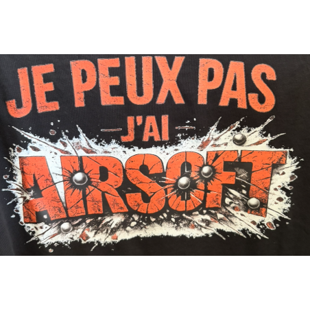 T-SHIRT NOIR "JE PEUX PAS J'AI AIRSOFT" (ROUGE)
